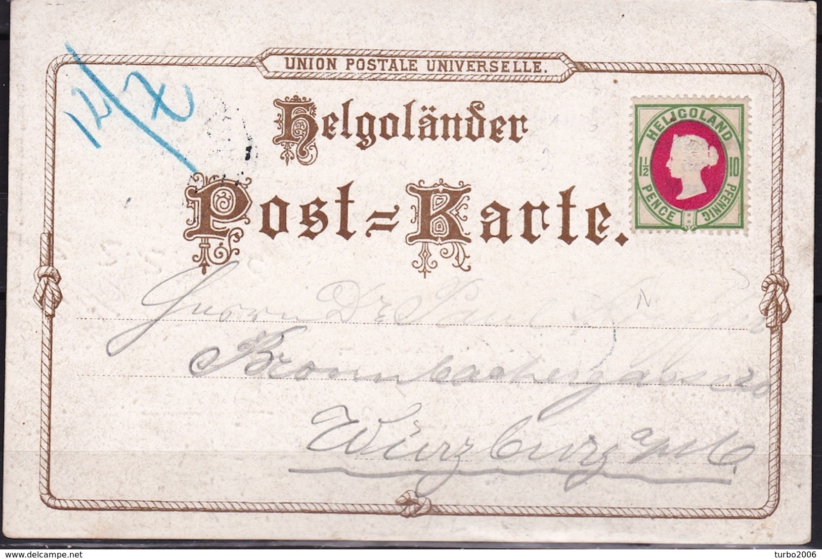 6-7-1890 Postcard From Helgoland "an Bord Der Freia" To Wurzburg (after Zanzibar Pact 1-7-1890 With English Stamp Mi14). - Heligoland