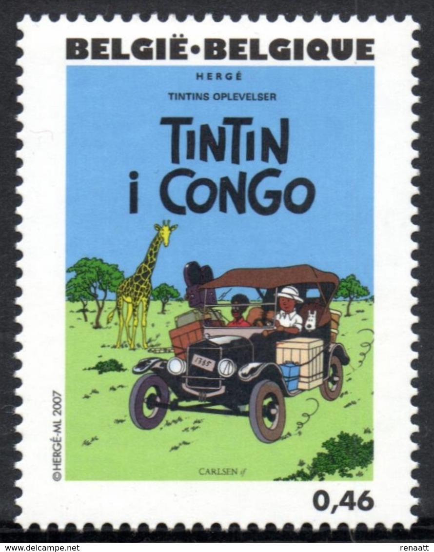 Belgium 2007 COB 3637 Mi. 3685 MNH, Tintin In The Congo (Danish) By Hergé, Giraffe, Car - Cómics