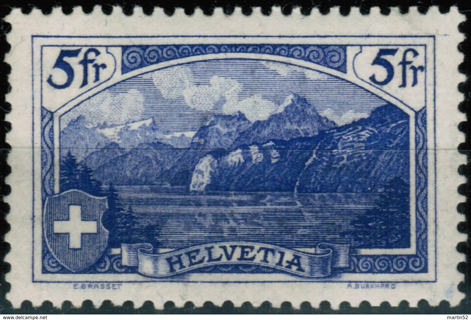 Schweiz Suisse 1914: Rütli 5fr (K.Burkhard) Zu 130 Mi 122x Yv 143 * Falzspur - Trace De Charnière  (Zu CHF 130.00 - 50%) - Ungebraucht