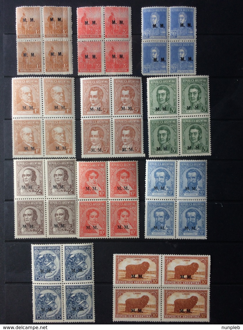 ARGENTINA  Ministerio De Marina M.M. Overprints In Blocks Of 4 MNH - Unused Stamps