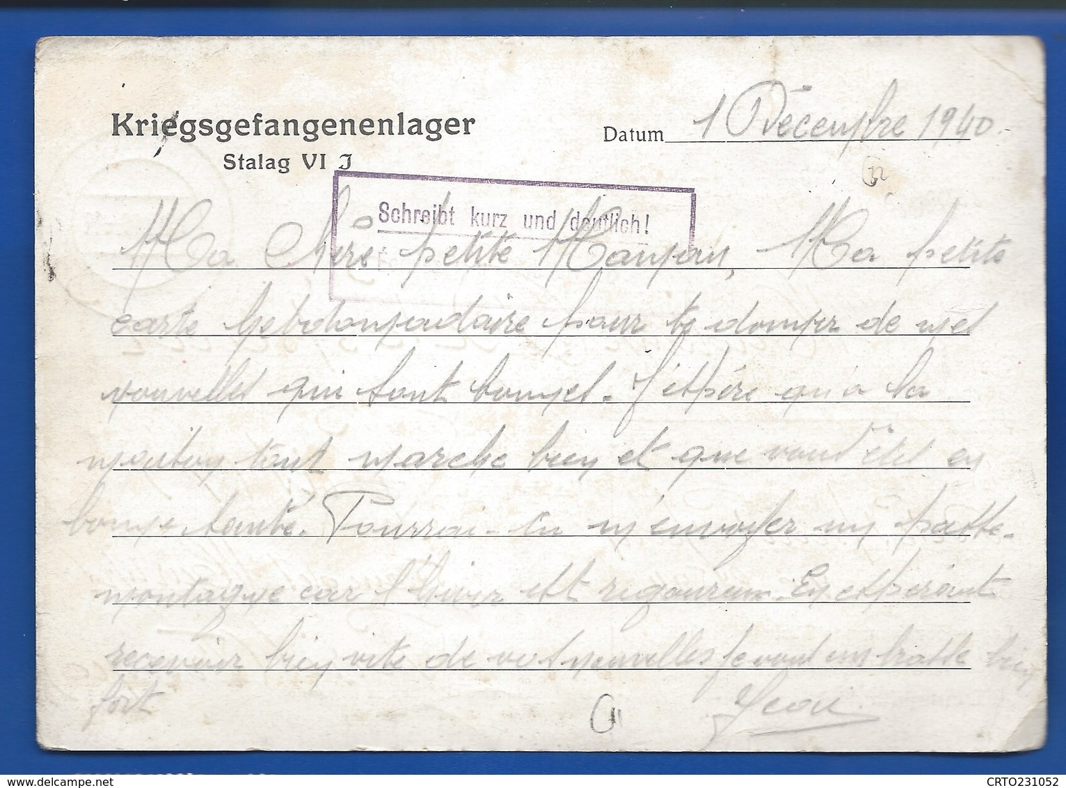 POSTKARTE Prisonnier De Guerre    Stalag WJ  Du 13-12-1940 - Documents