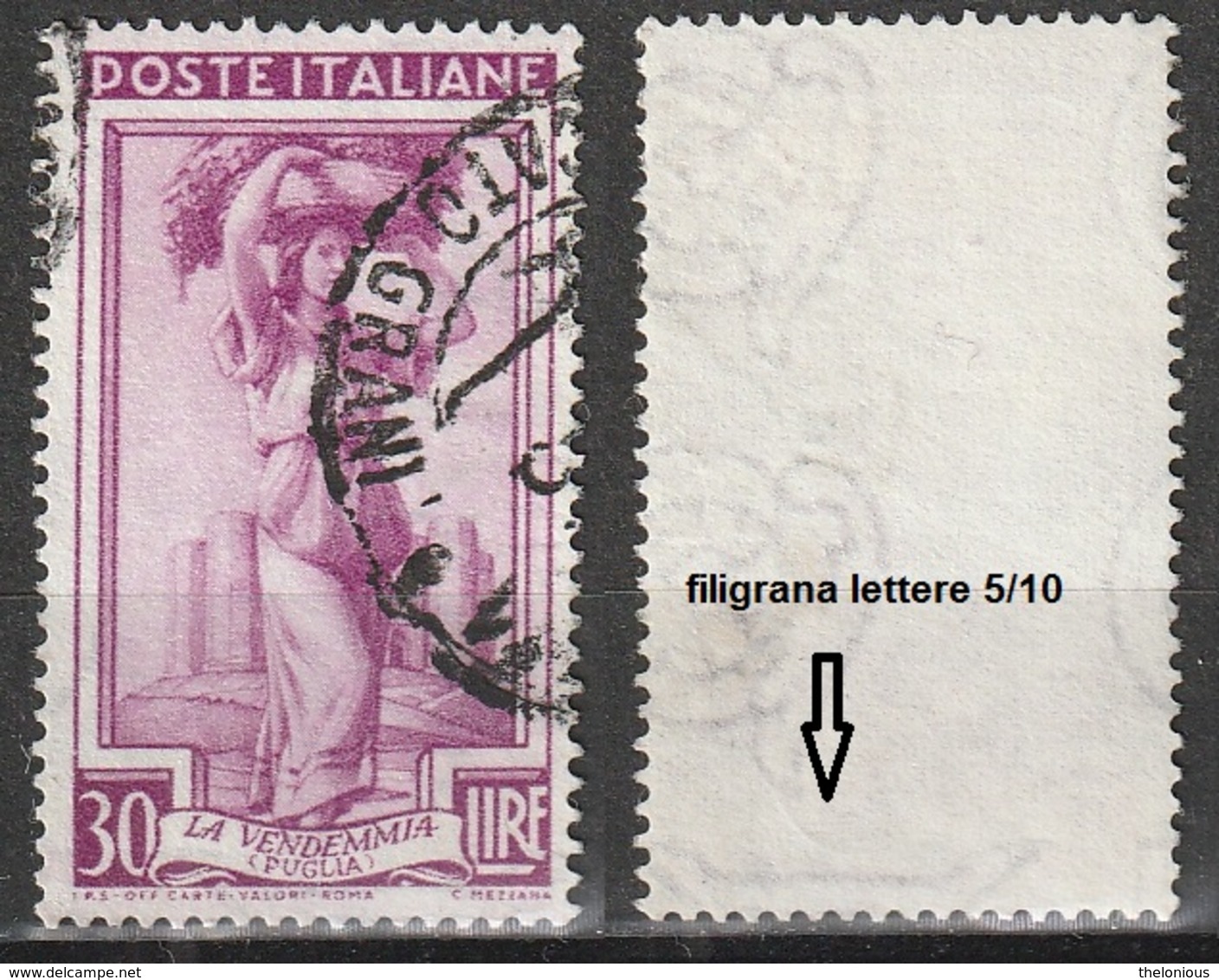 Filigrana Lettere Bassa 5/10 - 30 Lire Ruota 3° DB Italia Al Lavoro - 1946-60: Usati