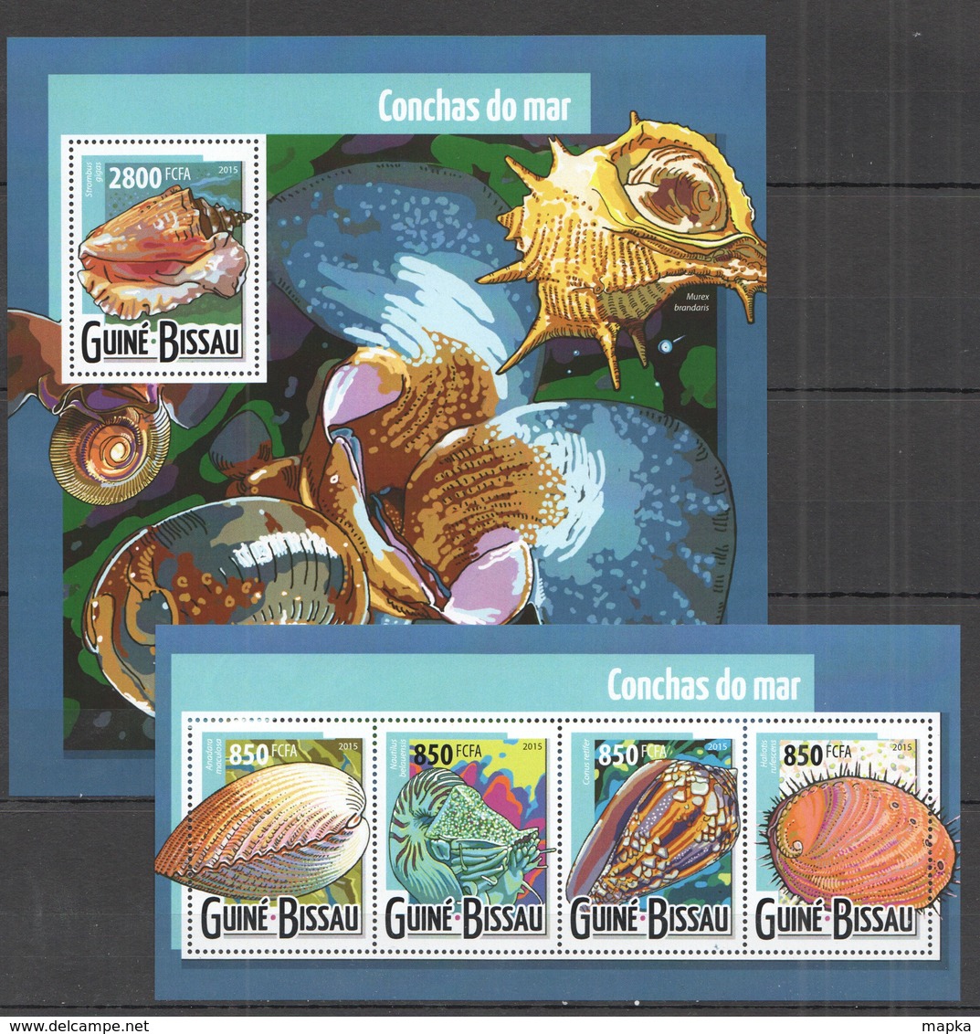 SS599 2015 GUINE GUINEA-BISSAU MARINE LIFE SEASHELLS CONCHAS DO MAR KB+BL MNH - Coquillages