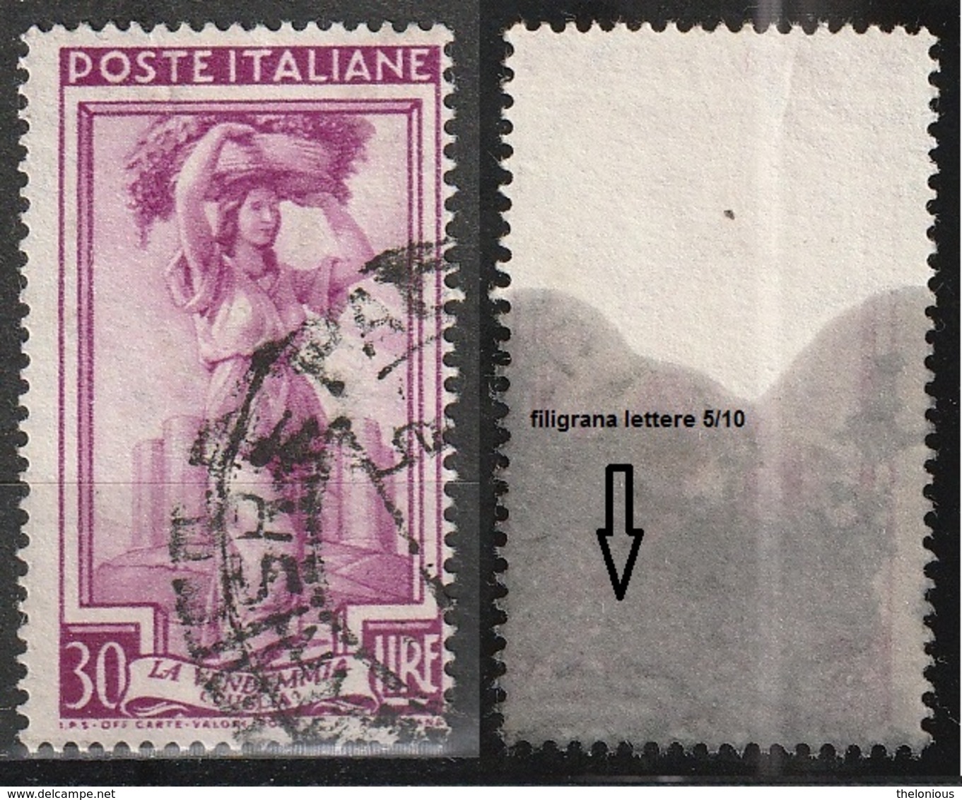Filigrana Lettere Bassa 5/10 - 30 Lire Ruota 1° DB Italia Al Lavoro - 1946-60: Usati