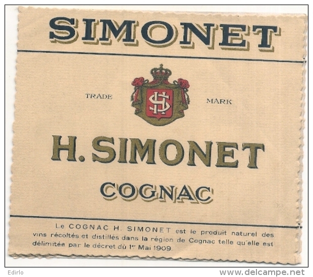 étiquette -  1930 / 60 - COGNAC SIMONET  - - Whisky
