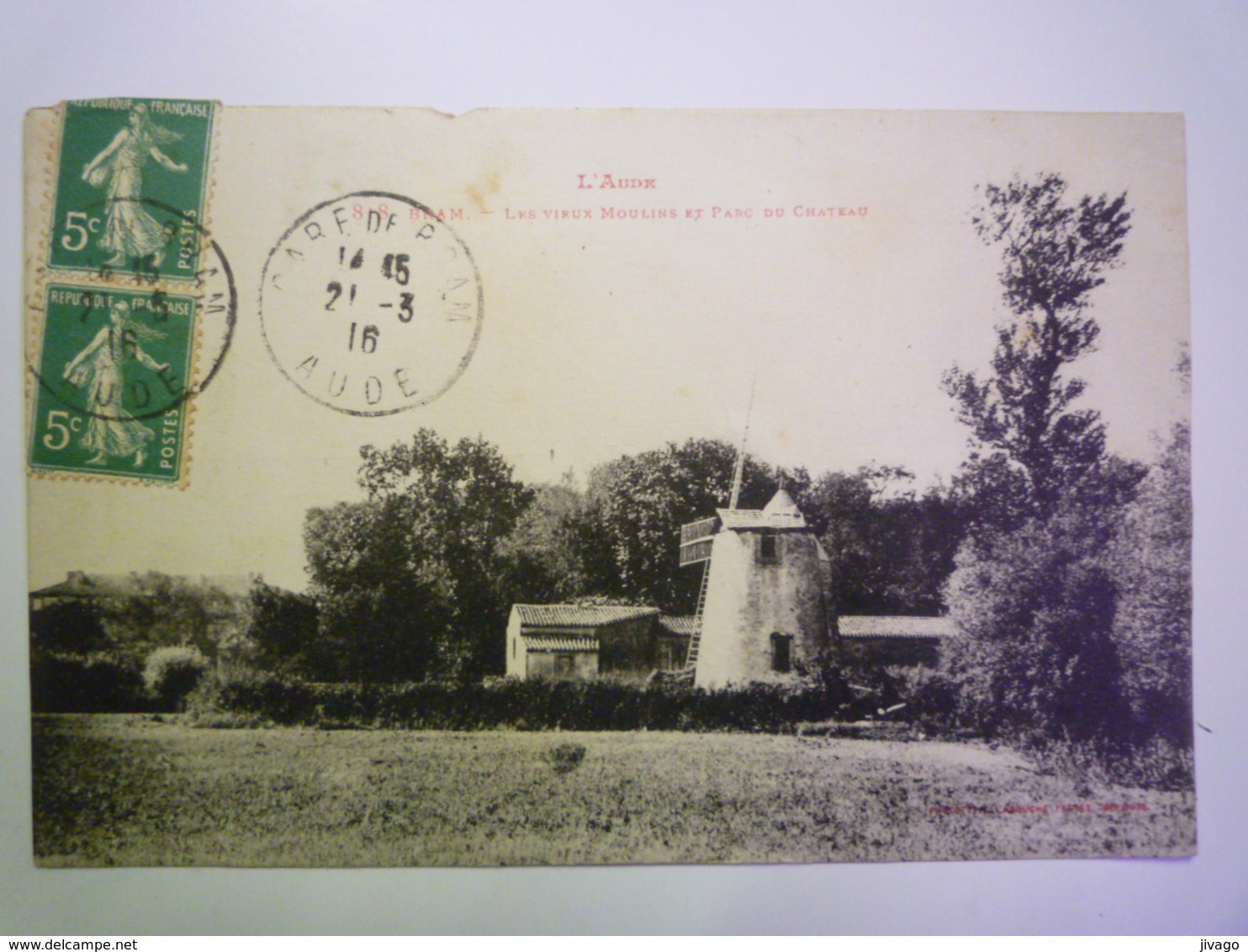 2019 - 772  BRAM  (Aude)  :  Les Vieux Moulins Et Parc Du Château   1916   - Bram