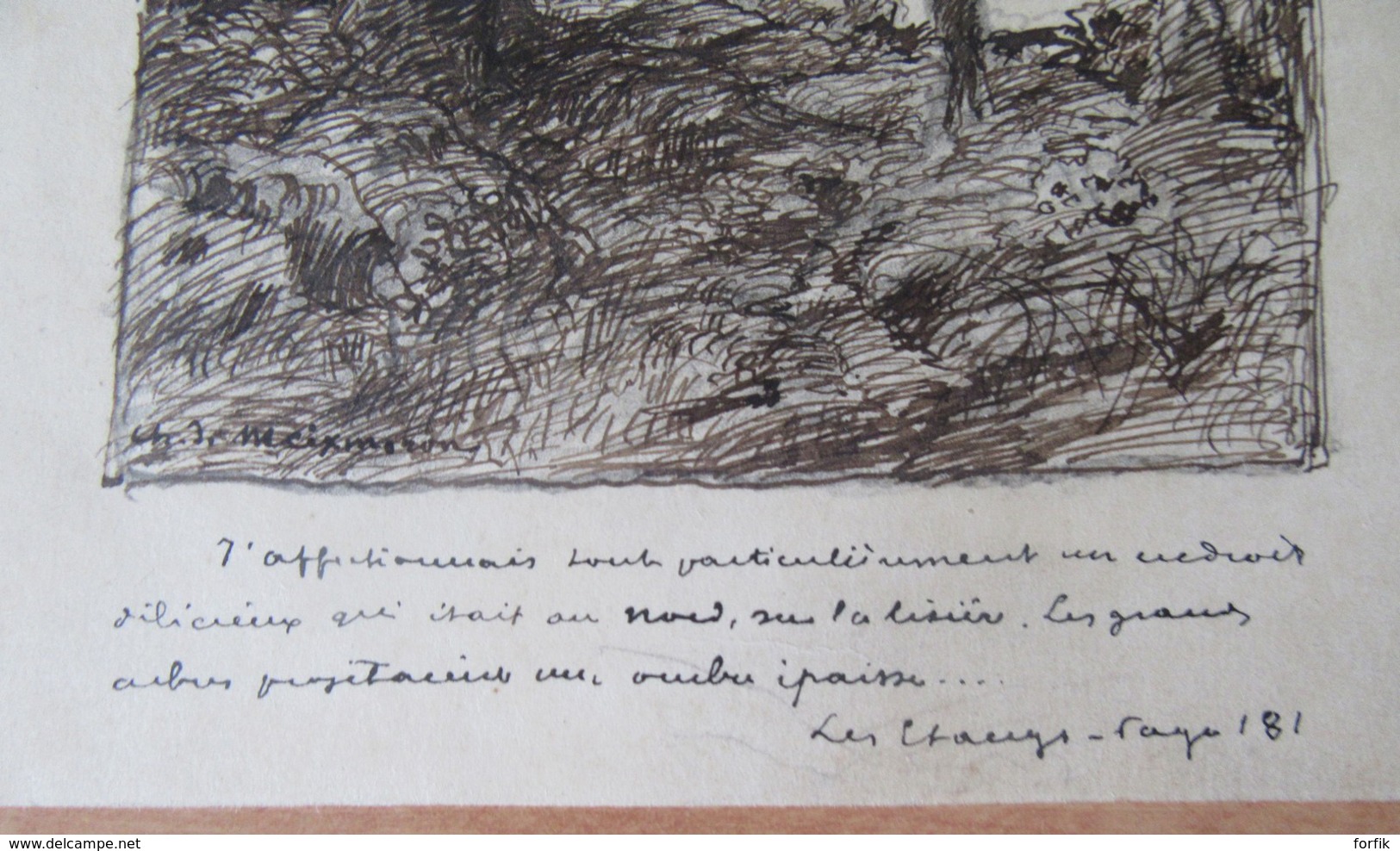 Charles Meixmoron De Dombasle - Rare Dessin à L'encre De Chine Et Crayon Signé Et Annoté (projet Les Etangs-Rage) - 19e - Dibujos