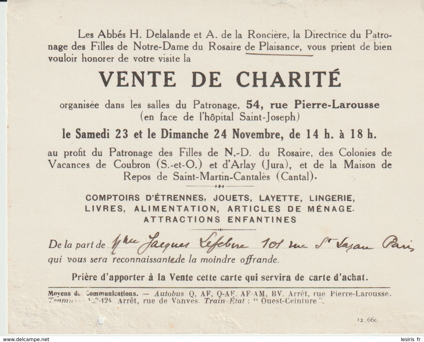 VENTE DE CHARITÉ - LES ABBÉS - LA DIRECTRICE DU PATRONAGE DES FILLES DE NOTRE DAME DU ROSAIRE DE PLAISANCE - PARIS - Programmes