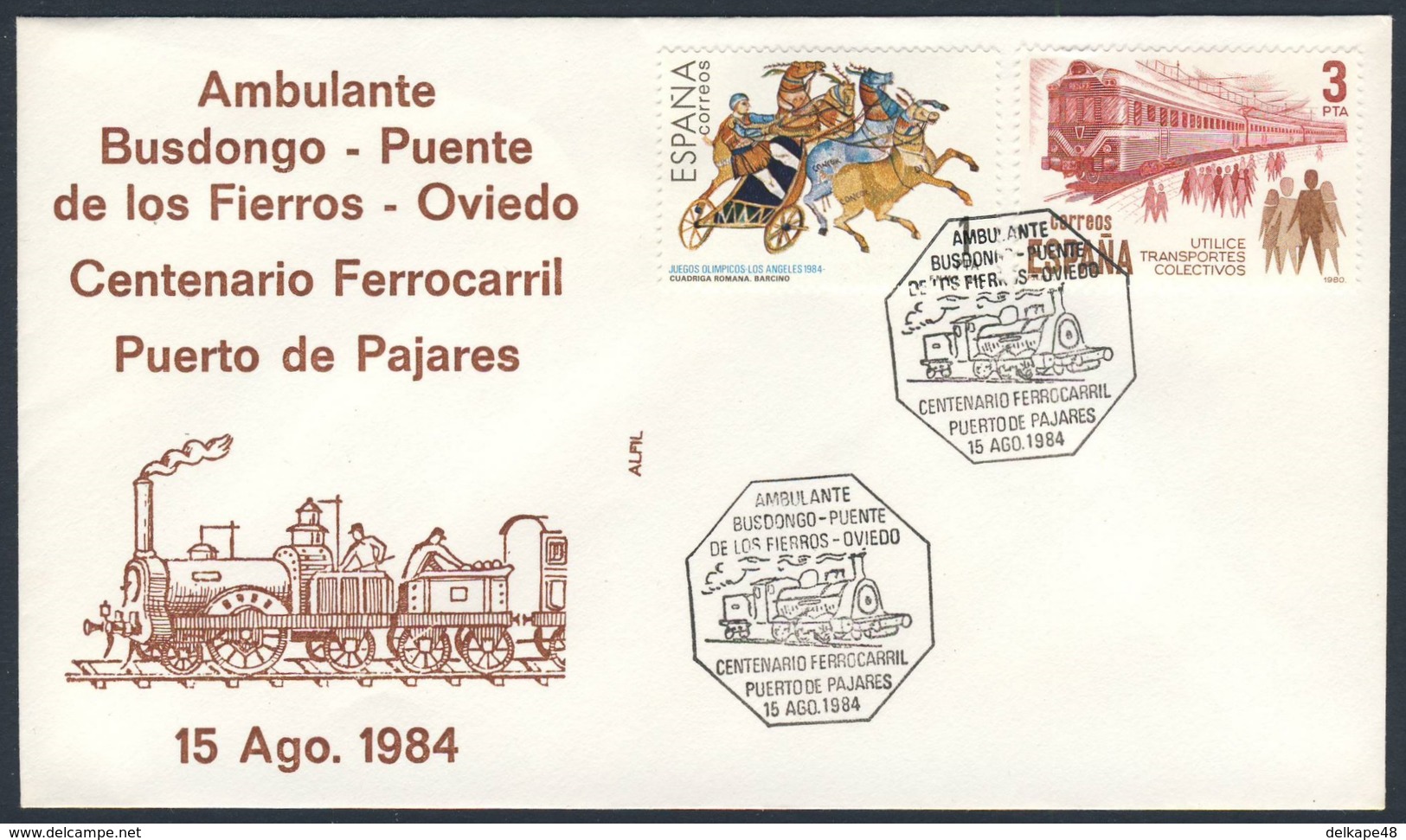 Spain Espana 1984 Cover Brief Envelope - Cent. Ferrocarril Puerto De Pajares : Busdongo, Puente De Los Fierros, Oviedo - Treinen