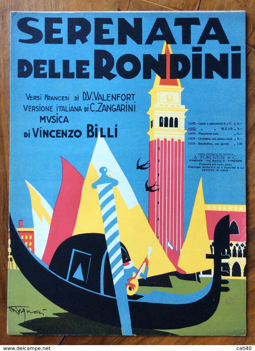 SPARTITO MUSICALE VINTAGE SERENATA DELLE RONDINI   Di MEONI-VITALI DIS. R.TIGUCCI ED.A.FORLIVESI & C. FIRENZE - Volksmusik