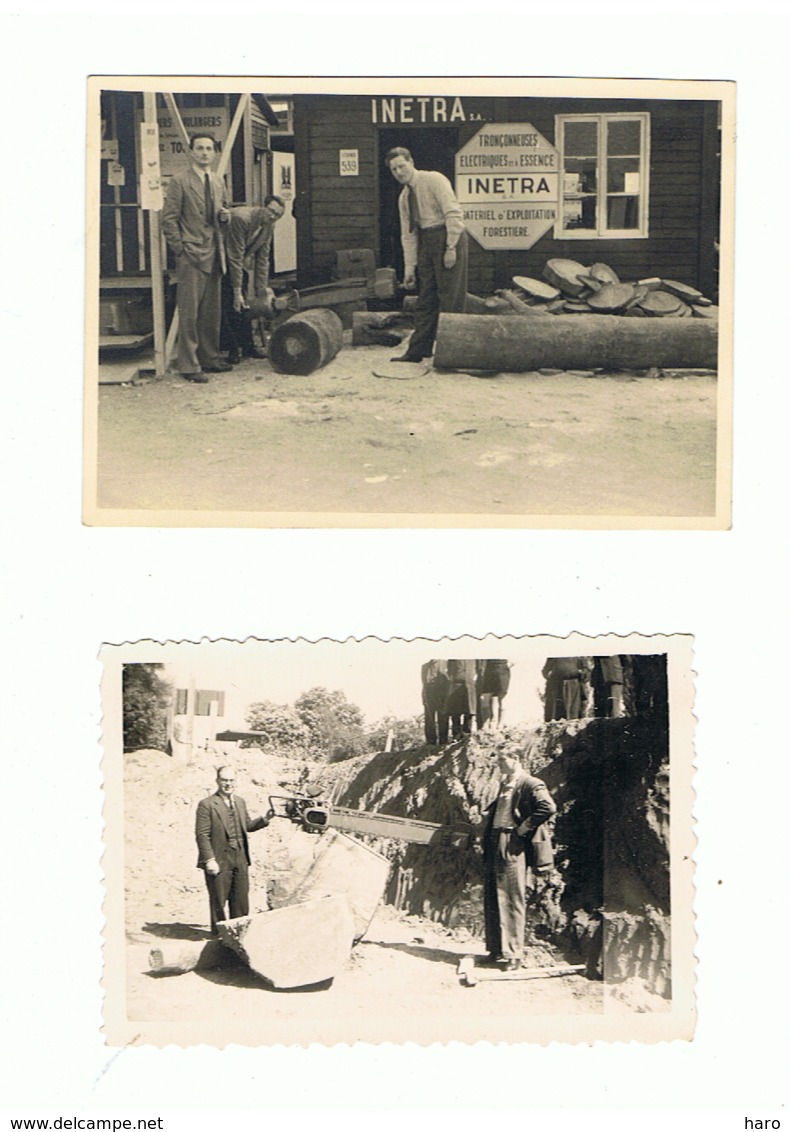 "INETRA " Tronçonneuses électriques Et  à Essence -  Bûcheron, Métier, Bois,...Lot De 2 Photos - Foire Commerciale 1947 - Beroepen