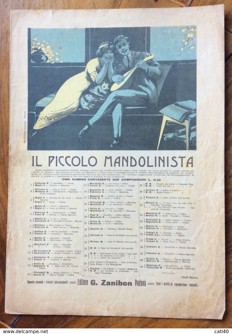 SPARTITO MUSICALE VINTAGE  Il Piccolo Mandolinista   EDITORE  G.ZANIBON PADOVA - Volksmusik