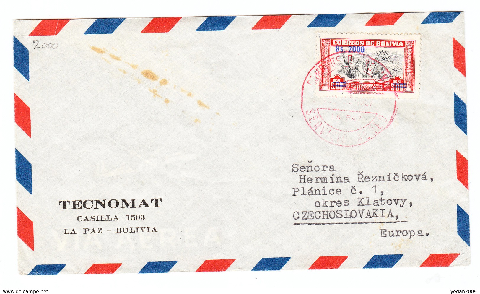 Bolivia AIRMAIL COVER TO Czechoslovakia - Bolivia