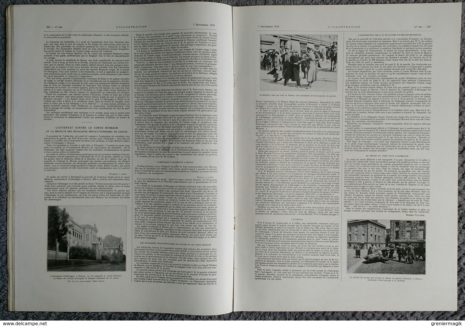 L'Illustration 3940 7 septembre 1918 1er courrier postal aérien Sahara/Russie attentat contre Lénine/Quentin Roosvelt