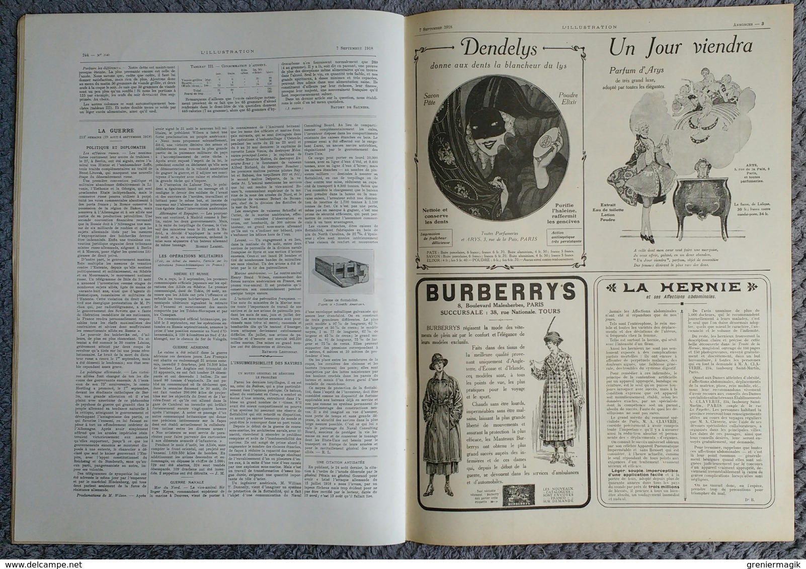 L'Illustration 3940 7 septembre 1918 1er courrier postal aérien Sahara/Russie attentat contre Lénine/Quentin Roosvelt