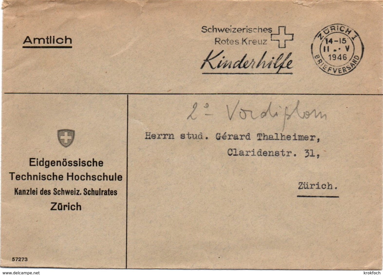 Zurich 1 - 1946 - Rotes Kreuz Kinderhilfe - Croix-rouge - Brief Lettre Cover - Lettres & Documents