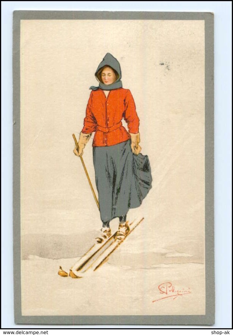 U5655/ Pellegrini Künstler Litho AK  Frau Fährt Ski 1912 - Other & Unclassified