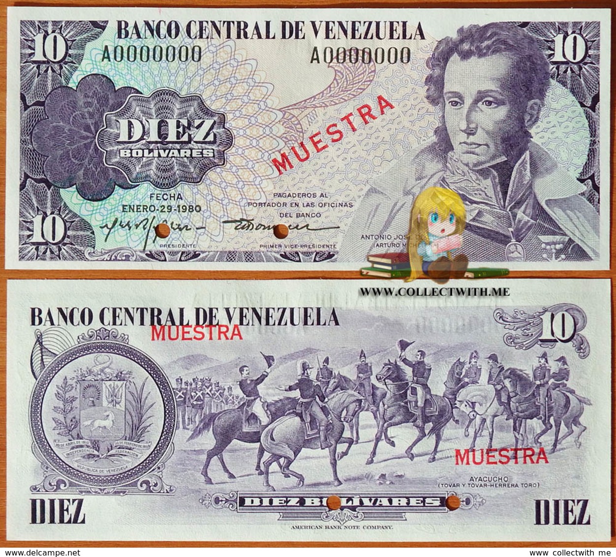 Venezuela 10 Bolivares 1980 UNC Specimen P-57s - Venezuela