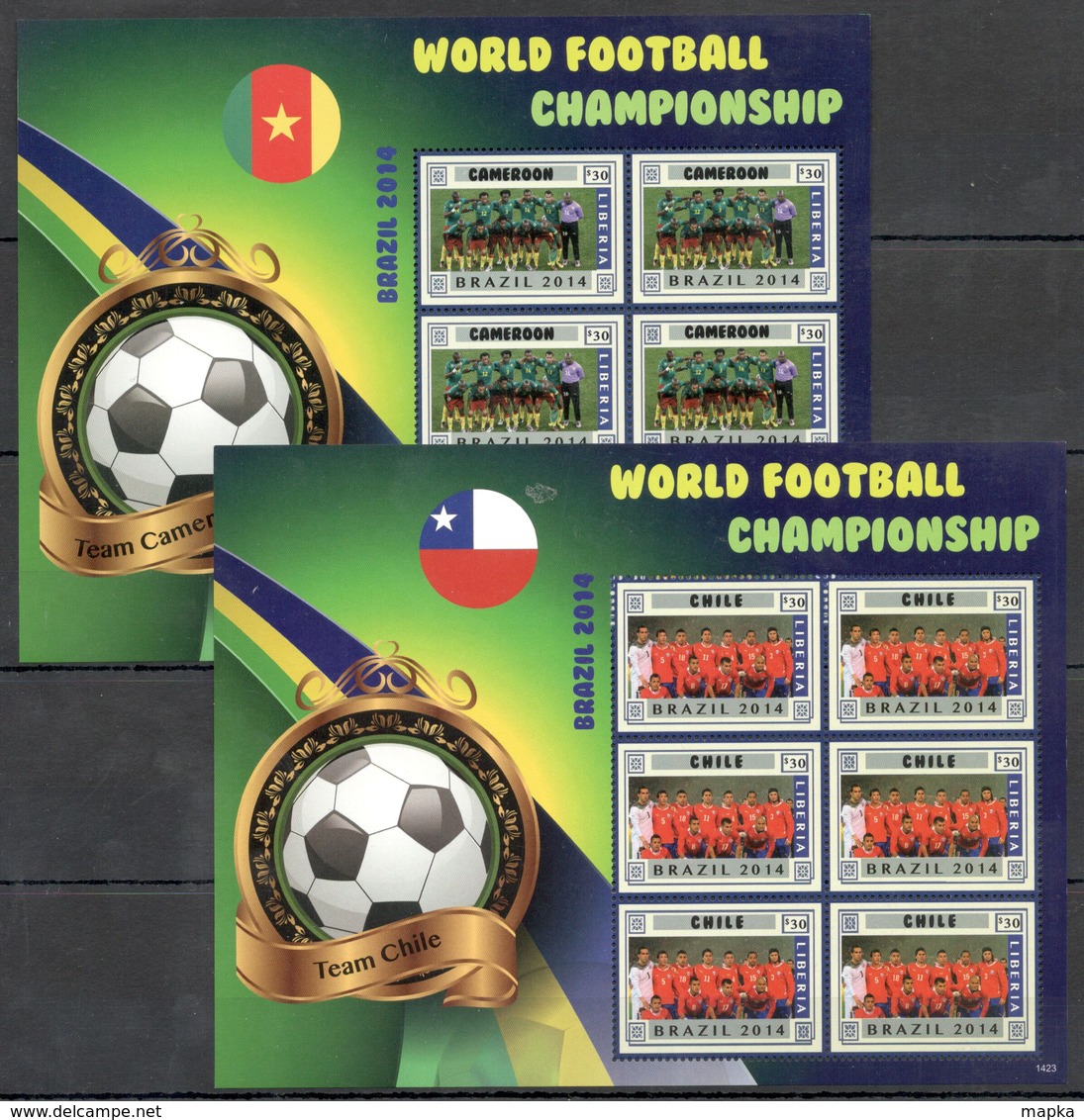 E072 2014 LIBERIA WORLD FOOTBALL CHAMPIONSHIP 2014 CHILE CAMEROON 2KB MNH - 2014 – Brasilien