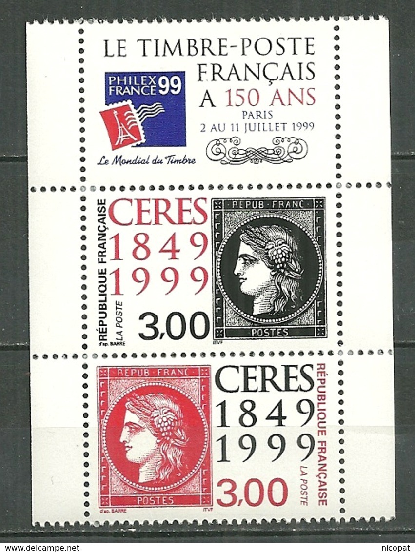 FRANCE MNH ** 3211 Et 3212 P3212A Avec Vignette Provenant Du Carnet 150 ème Anniversaire Du Premier Timbre Cérès De 1849 - Ungebraucht