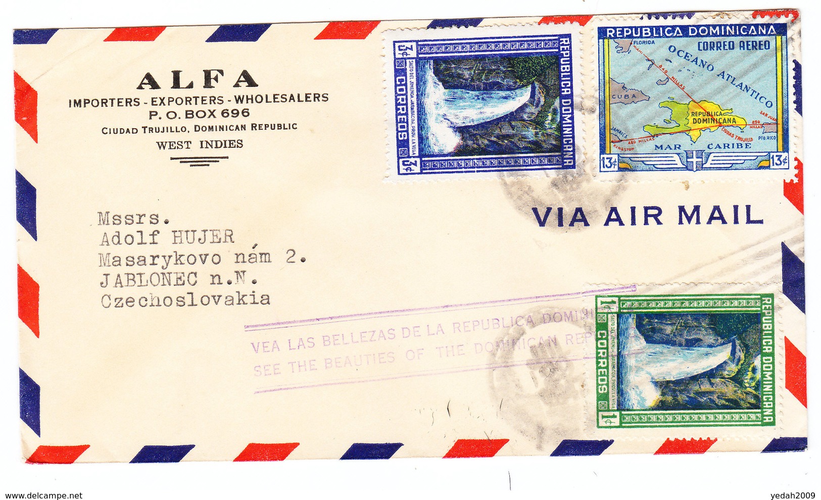 Dominican Republic SEE THE BEAUTIES OF THE SLOGAN AIRMAIL COVER 1947 - Dominicaanse Republiek