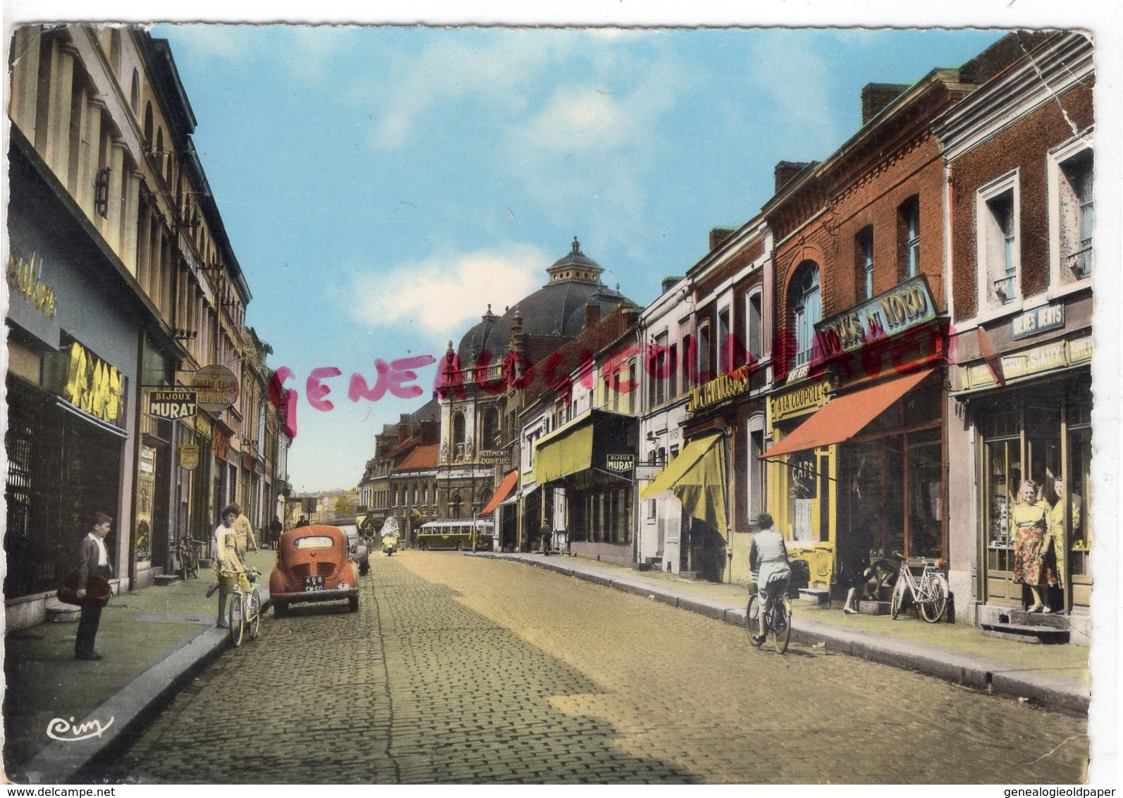 59- DENAIN - RUE DE VILLARS - DOCKS DU NORD-BIJOUX MURAT- CAFE  A LA COUPOLE- 4 CV RENAULT- 1965  NORD - Denain