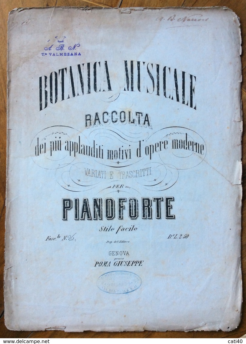 SPARTITO MUSICALE VINTAGE  BOTANICA MUSICALE  RACCOLTA PER PIANOFORTE EDITORE POMA GIUSEPPE GENOVA - Musique Folklorique