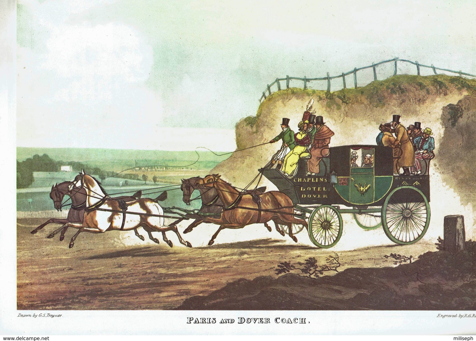 Extrait Revue M.F - 2 Reprod. Gravures De La Grande époque Anglaise - BAGGING THE FOX - PARIS AND DOVER COACH  (4472 - Histoire