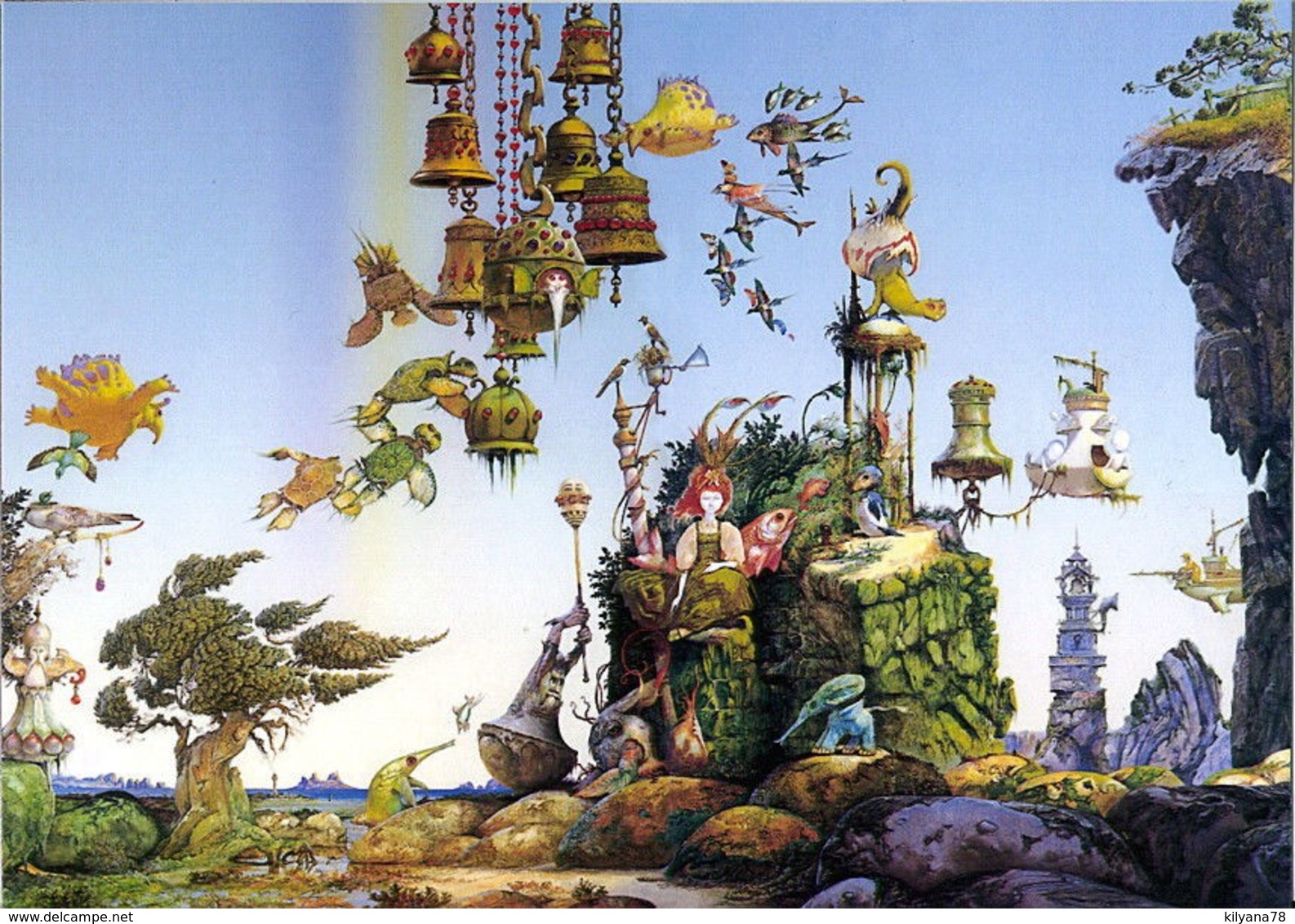 FANTASY WORLD By Patrick Woodroffe Moon Castle Airship Russian Postcard - Autres & Non Classés