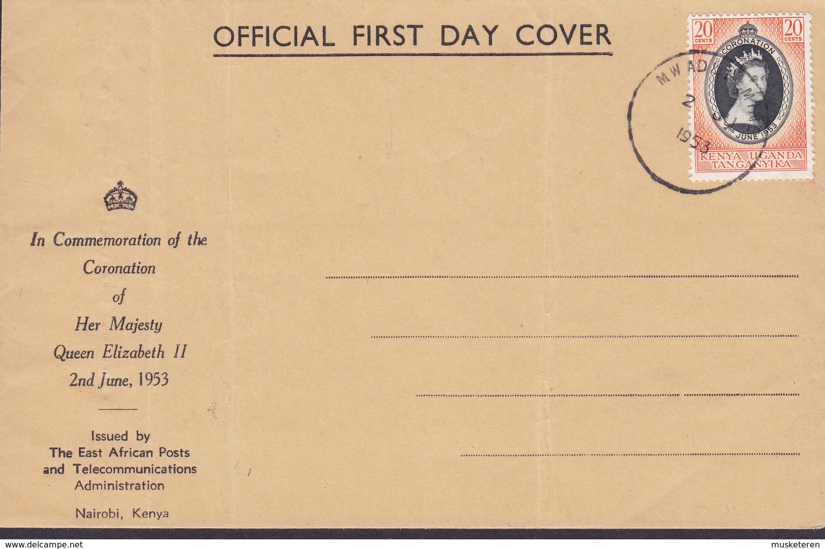 K.U.T. Kenya Uganda Tanganyika Official First Day Cover 1953 QEII Coronation Diamond Mines RO (2 Scans) - Kenya, Uganda & Tanganyika