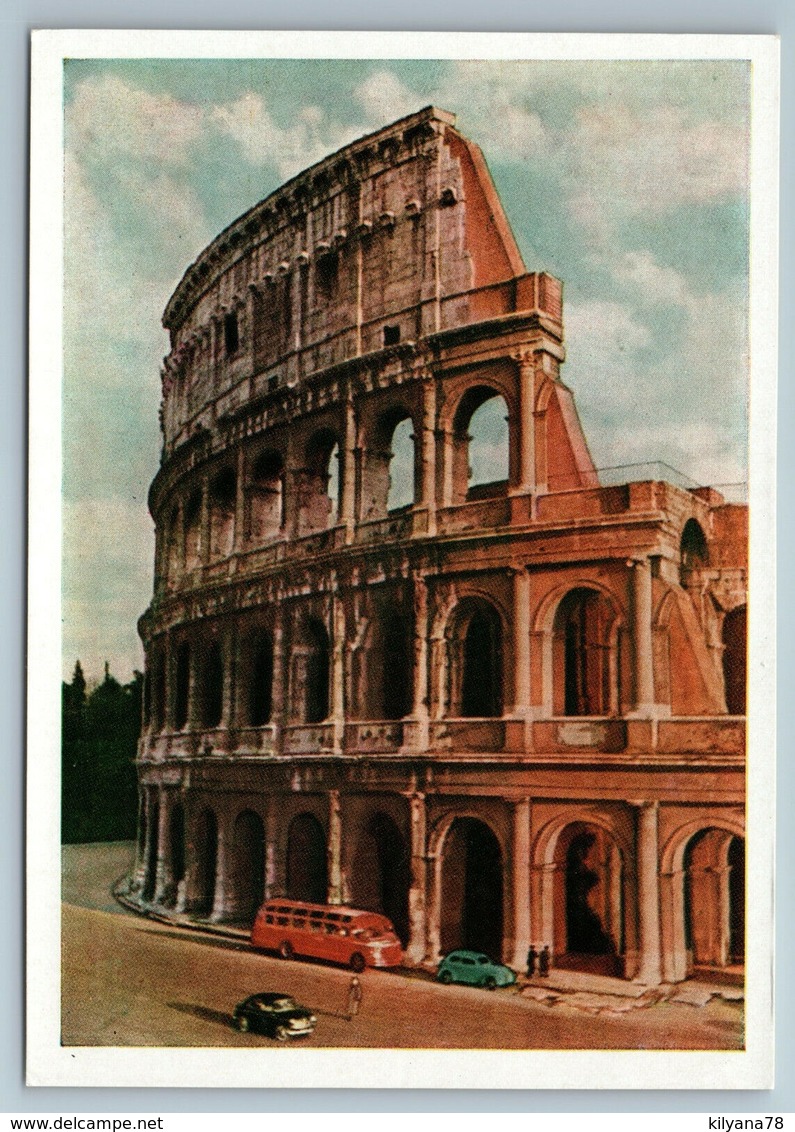 1958 Italy Rome Coliseum Old CAR BUS Russian Soviet Postcard - Russia