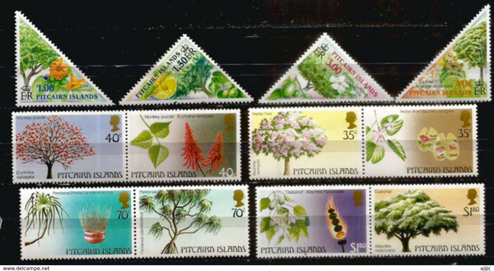 Arbres Et Fruits De  PITCAIRN , 12 Timbres Neufs ** Des îles Pitcairn. Côte 25,00 € (triangles) - Pitcairn