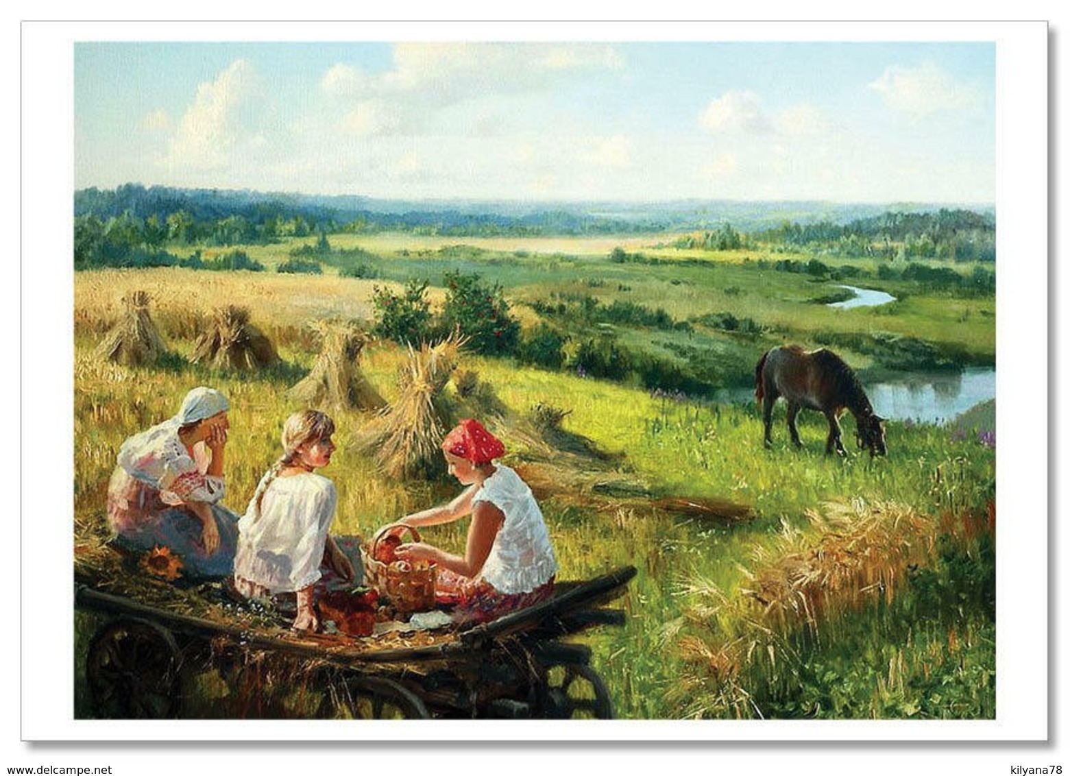 WOMANS Breakfast In Field Harvest Russian Ethnic By Zhdanov Modern Postcard - Europe
