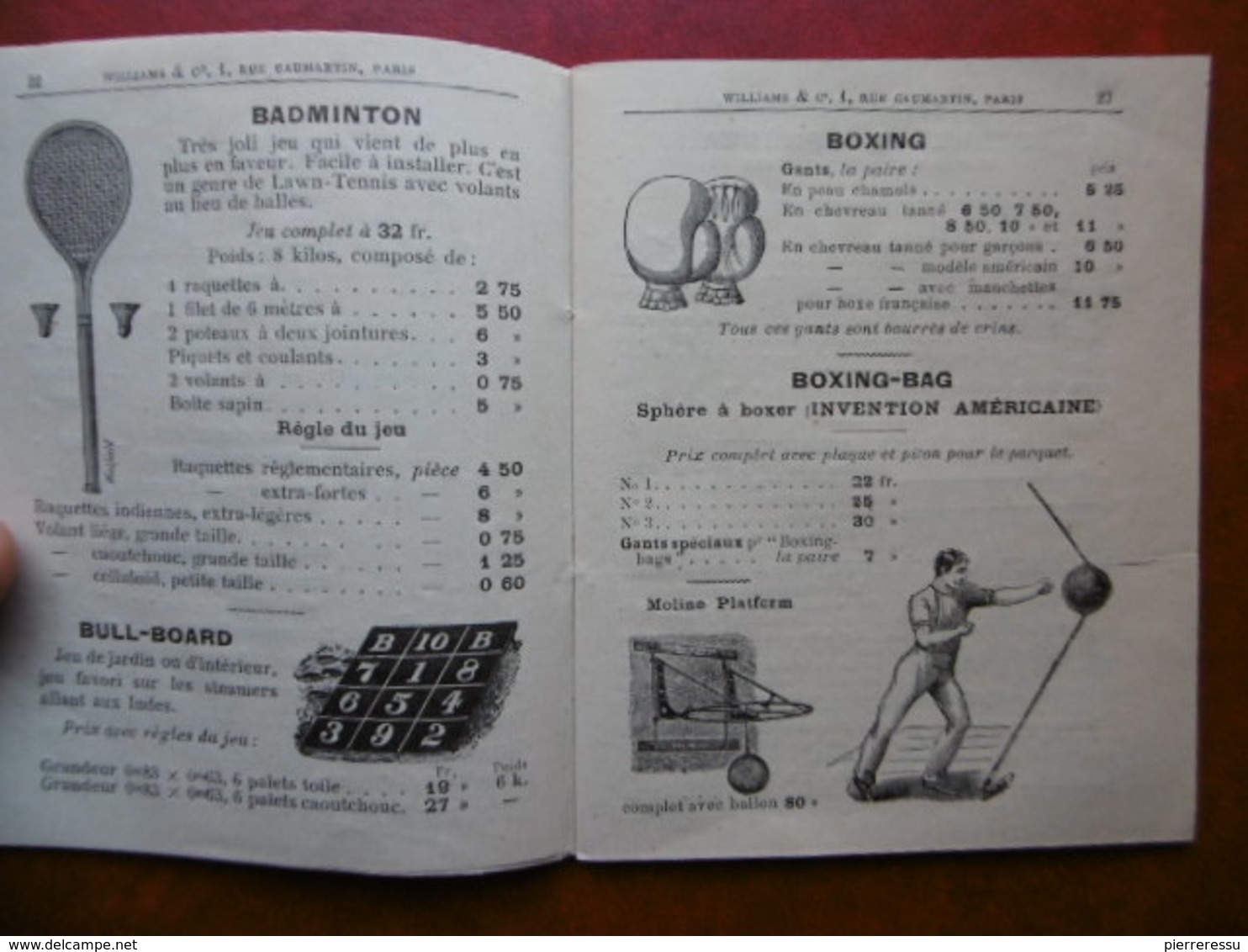 SPORT TENNIS CROQUET BADMINTON CRICKET FOOTBALL POLO LACROSSE BOXING WILLIAMS & Cie A PARIS 1902