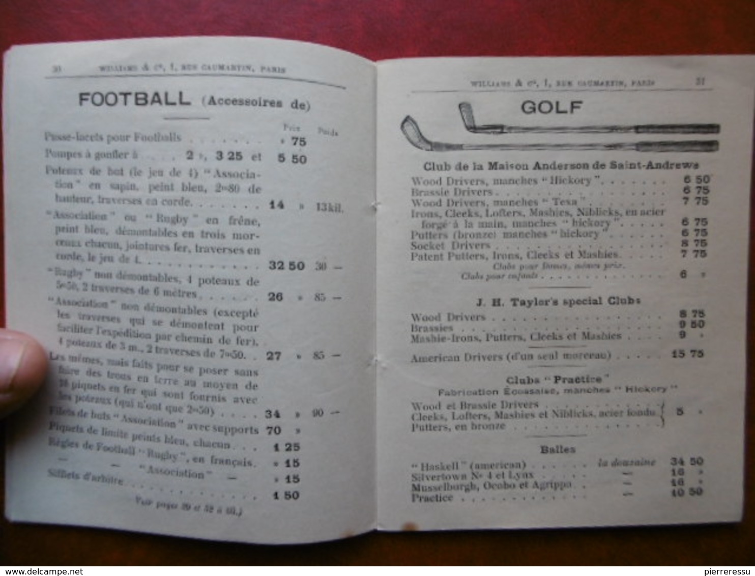 SPORT TENNIS CROQUET BADMINTON CRICKET FOOTBALL POLO LACROSSE BOXING WILLIAMS & Cie A PARIS 1902