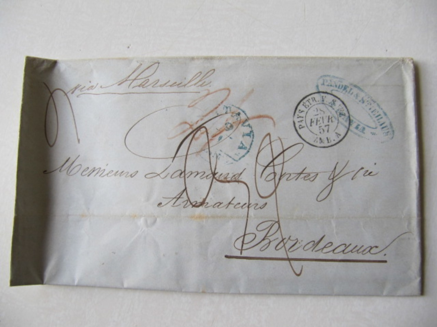 MARQUE POSTALE ,  LETTRE   BATAVIA Vers  BORDEAUX   1857 - 1801-1848: Précurseurs XIX