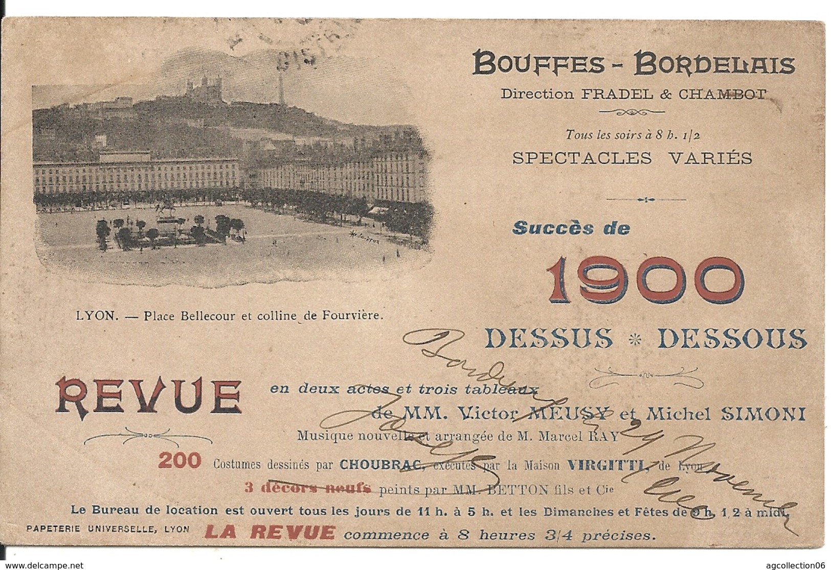 PUBLICITE "DESSUS DESSOUS", REVUE EN 2 ACTES ET 3 TABLEAUX. BOUFFES BORDELAIS - Theatre