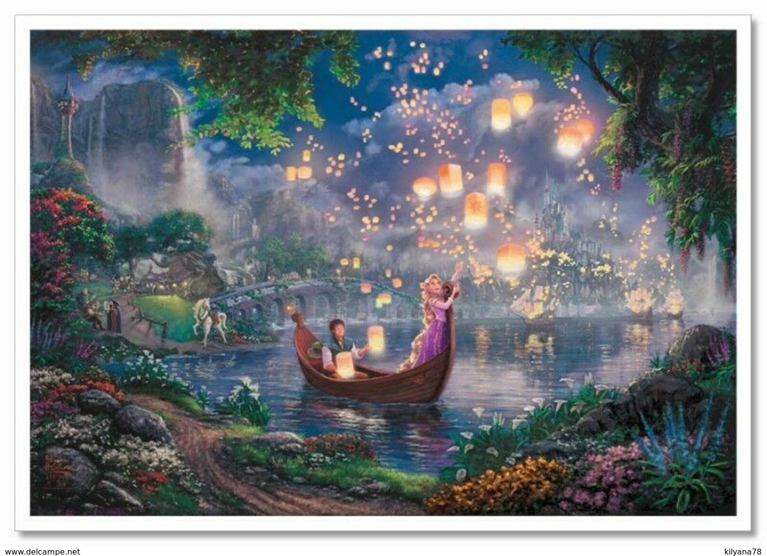 Thomas Kinkade Disney ~  Princess Rapunzel Flynn Rider Modern Postcard - Altri & Non Classificati