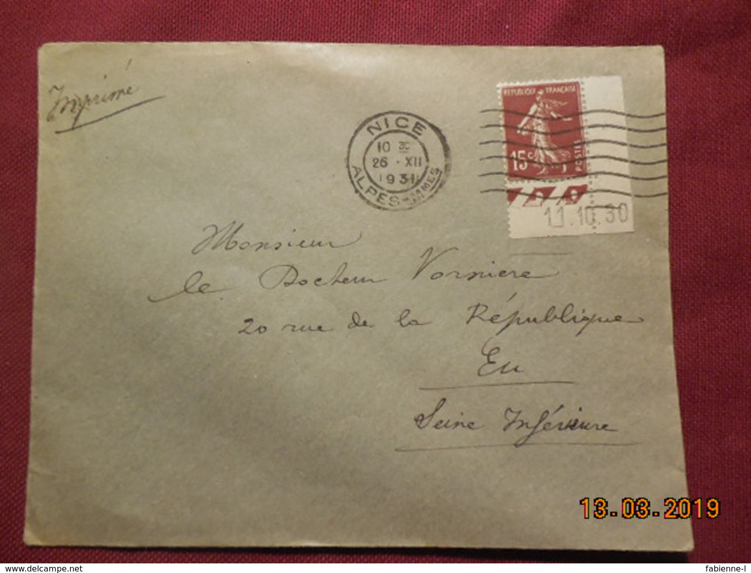 Lettre De 1931 A Destination De Eu Avec Coin Daté - Lettres & Documents