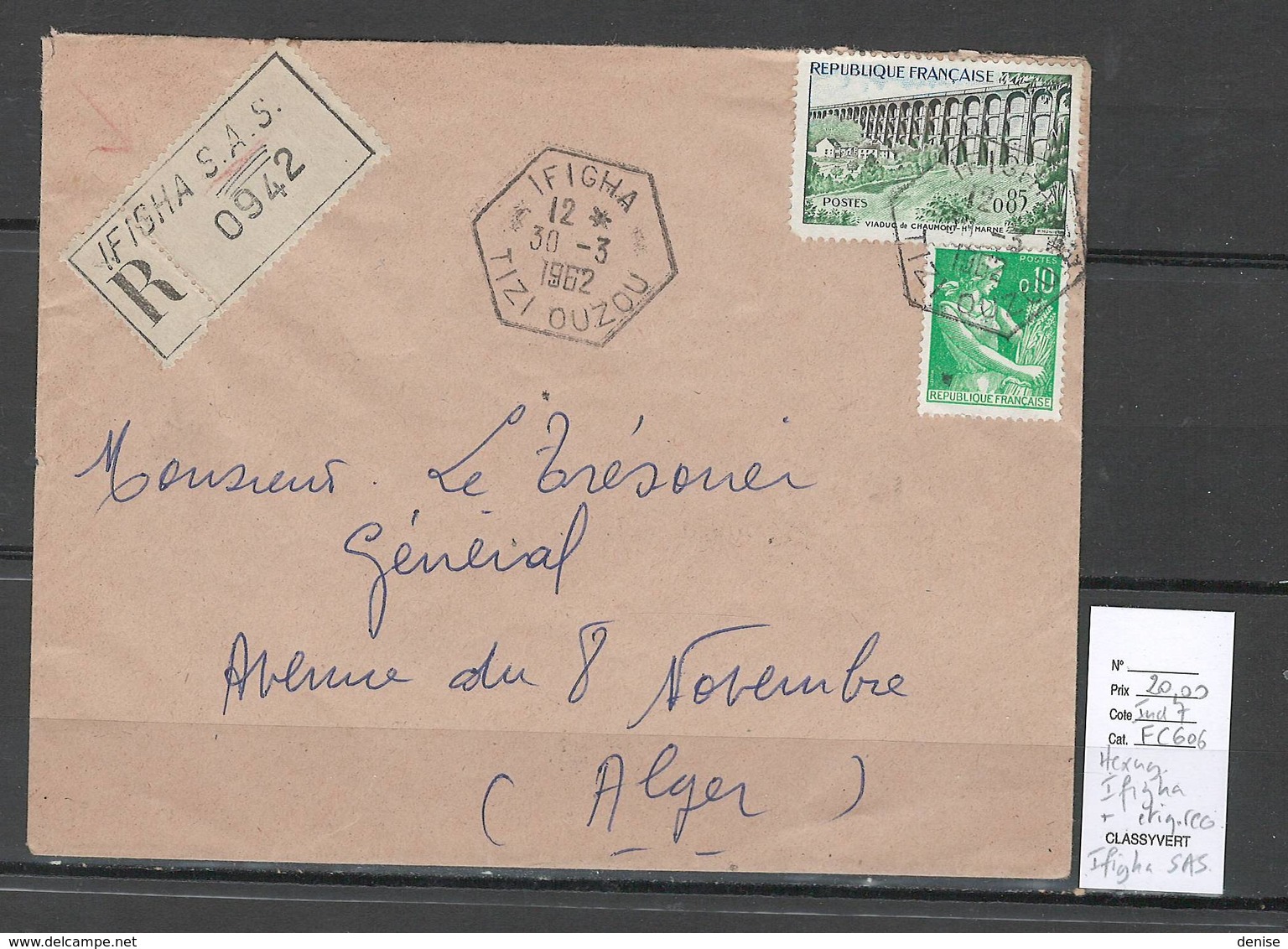 Algerie - Lettre - Cachet Hexagonal IFIGHA - Marcophilie - Covers & Documents