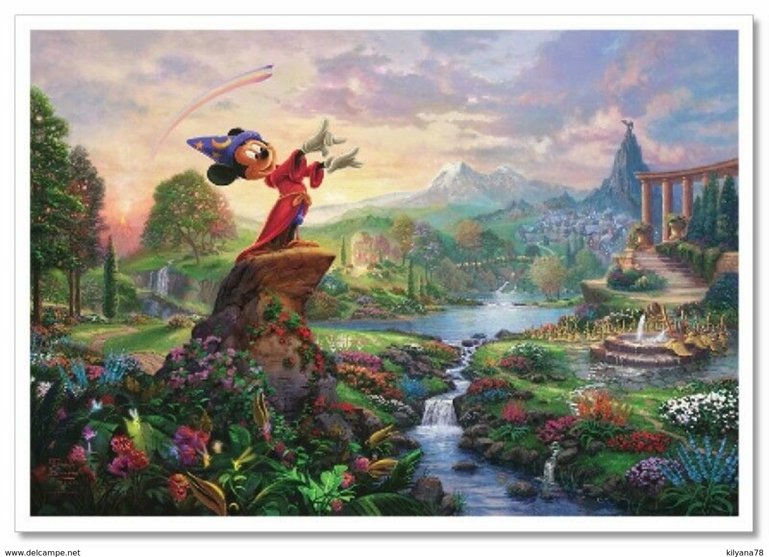 Thomas Kinkade Disney ~ Fantasia Mickey Mouse Modern Postcard - Autres & Non Classés