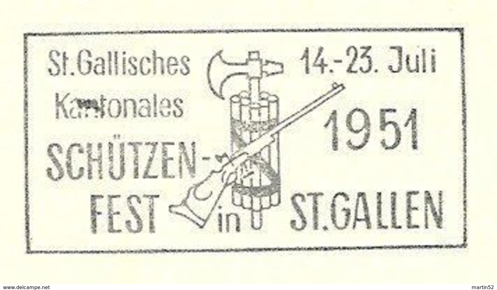 Schweiz 1951: Zu 276 Mi 311II Yv 432  St. Gallisches Kantonales SCHÜTZENFEST ST.GALLEN 14.VI.51 AUTOMOBIL-POSTBUREAU - Tir (Armes)