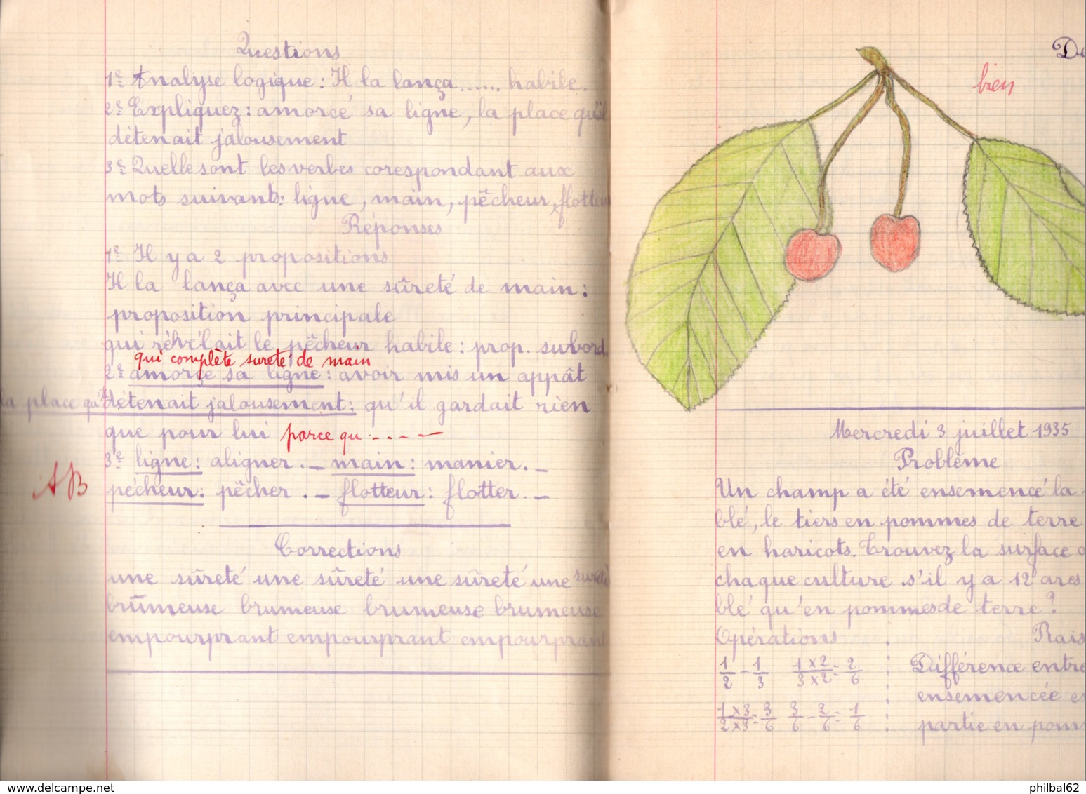 Cahier De Devoirs D'écolier Juin 1935 - Juillet 1935 Puis Septembre 1935. - Diploma & School Reports