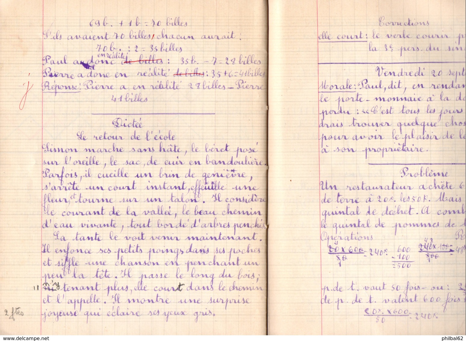 Cahier De Devoirs D'écolier Juin 1935 - Juillet 1935 Puis Septembre 1935. - Diploma & School Reports