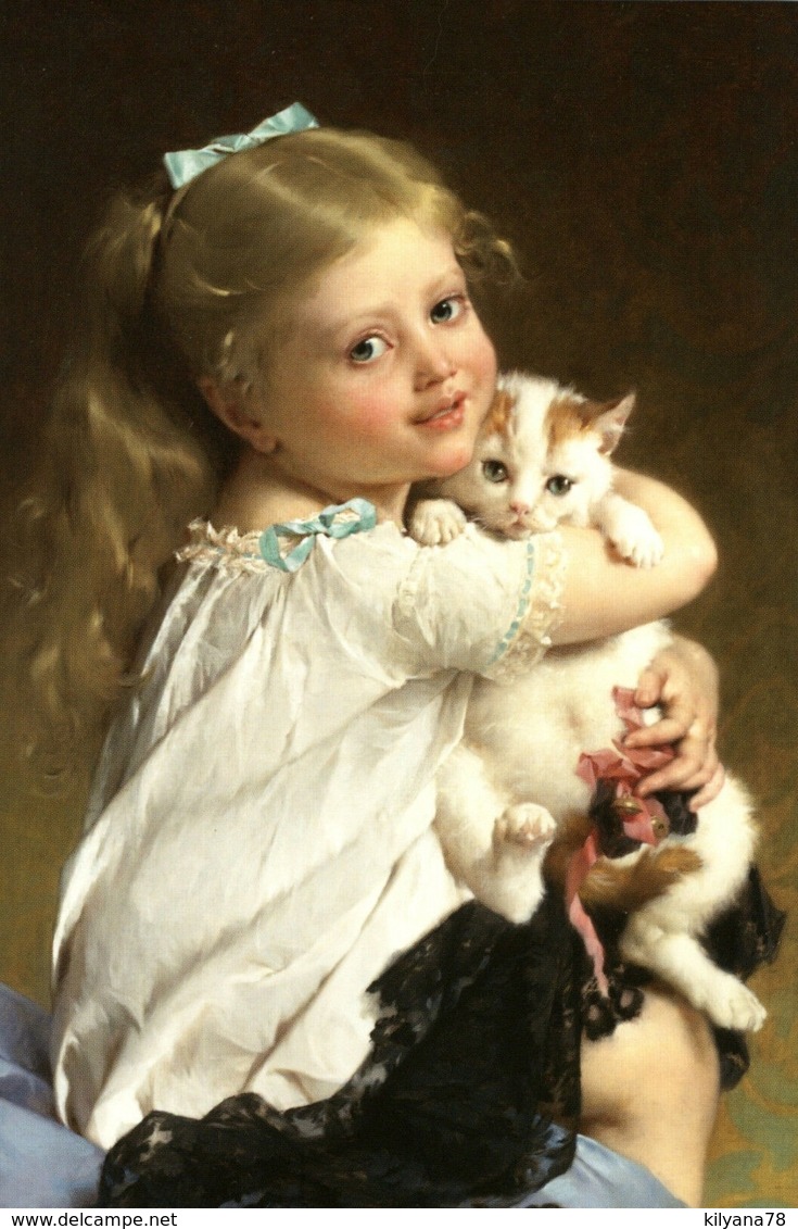 Little Girl And Cat Kitten "Her Best Friend" By Munier Russian Modern Postcard - Altri & Non Classificati