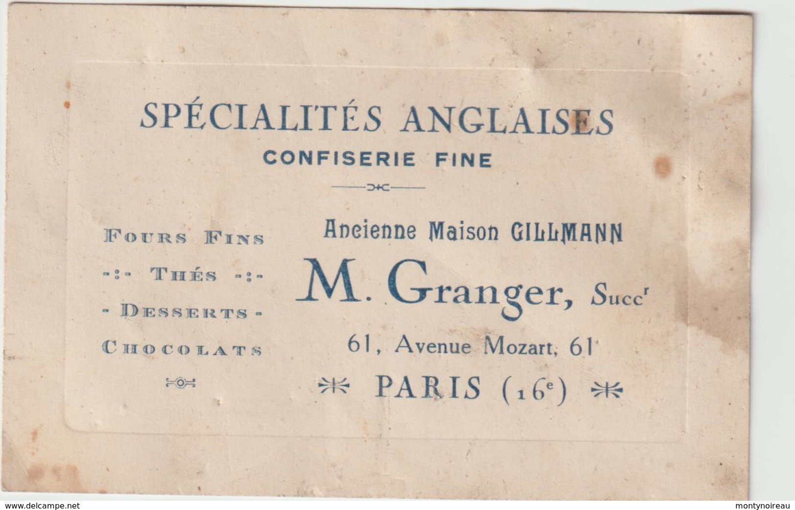 Vieux Papier  : Paris  16 Em :  Spécialités  Anglaises  Confiserie , Chocolat , ( Gilmann ) M.  GRANGER - Cartes De Visite