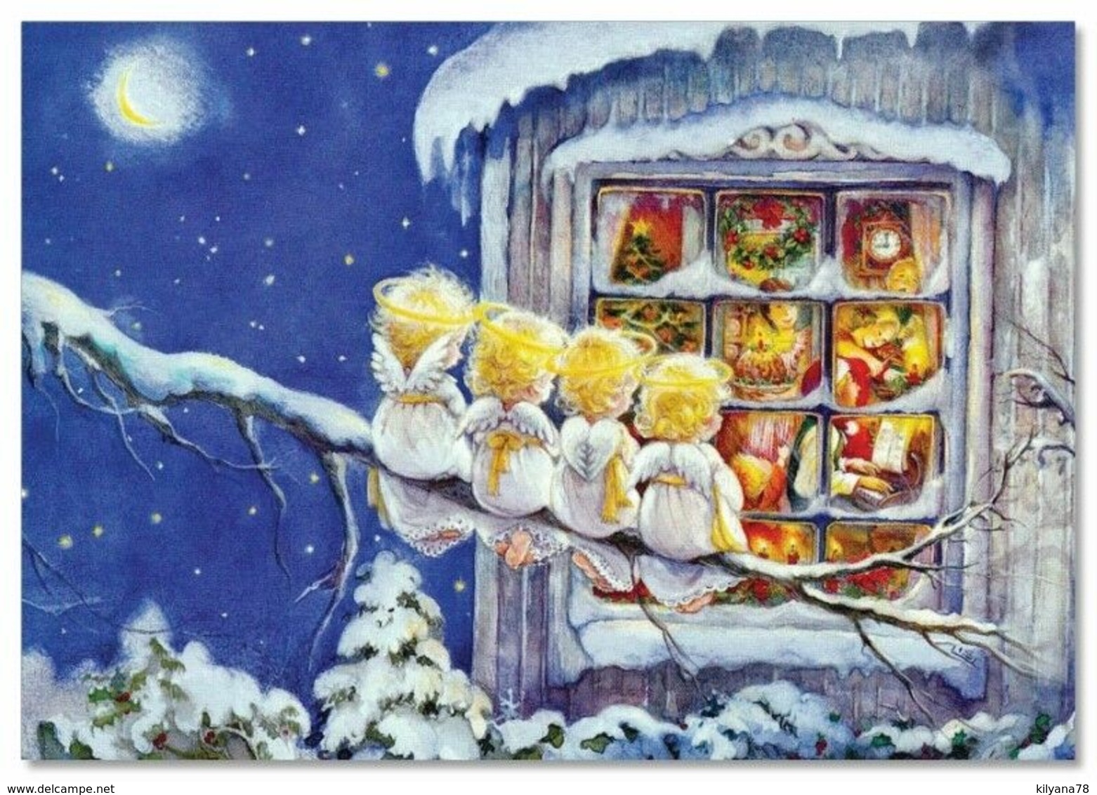Lisi MARTIN~ 3 LITTLE ANGELS Watching The FAMILY At Christmas KIDS Postcard - Other & Unclassified