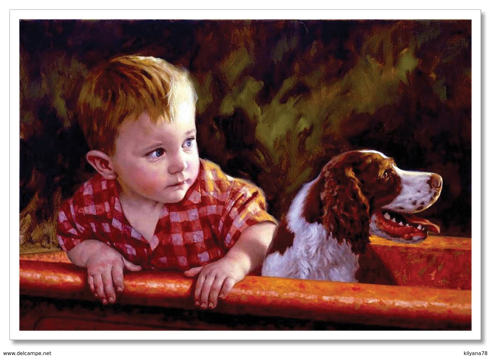 Cute LITTLE BOY On Boat With DOG JIM DALY KIDS ART Modern Postcard - Andere & Zonder Classificatie