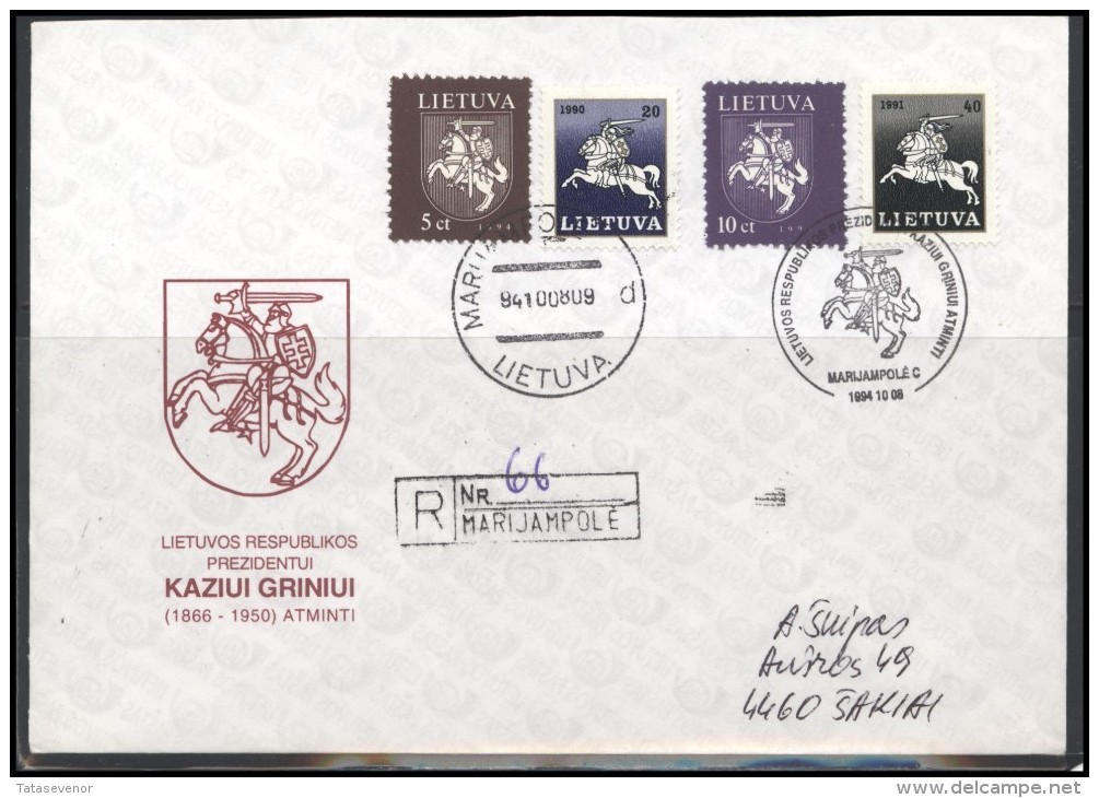 LITHUANIA Cover Special Cancellation LT SPEC 097-1 President Kazys GRINIUS Anniversary - Lituania