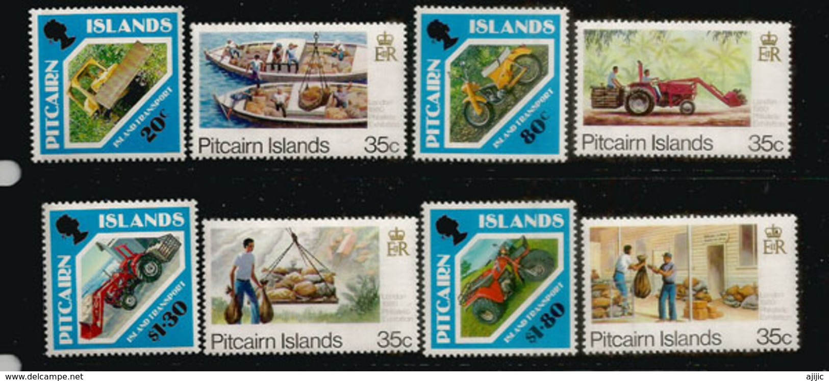 Les Transports à L'île Pitcairn ,  8 Timbres Neufs ** Des îles Pitcairn. Deux Séries Complètes - Pitcairn